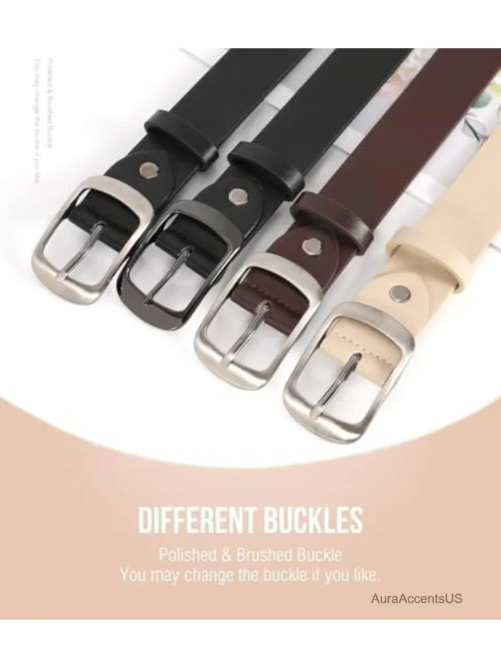 Faux Leather Women's Belt 2 Pack Detachable Buckle Classic Fit for Jeans &